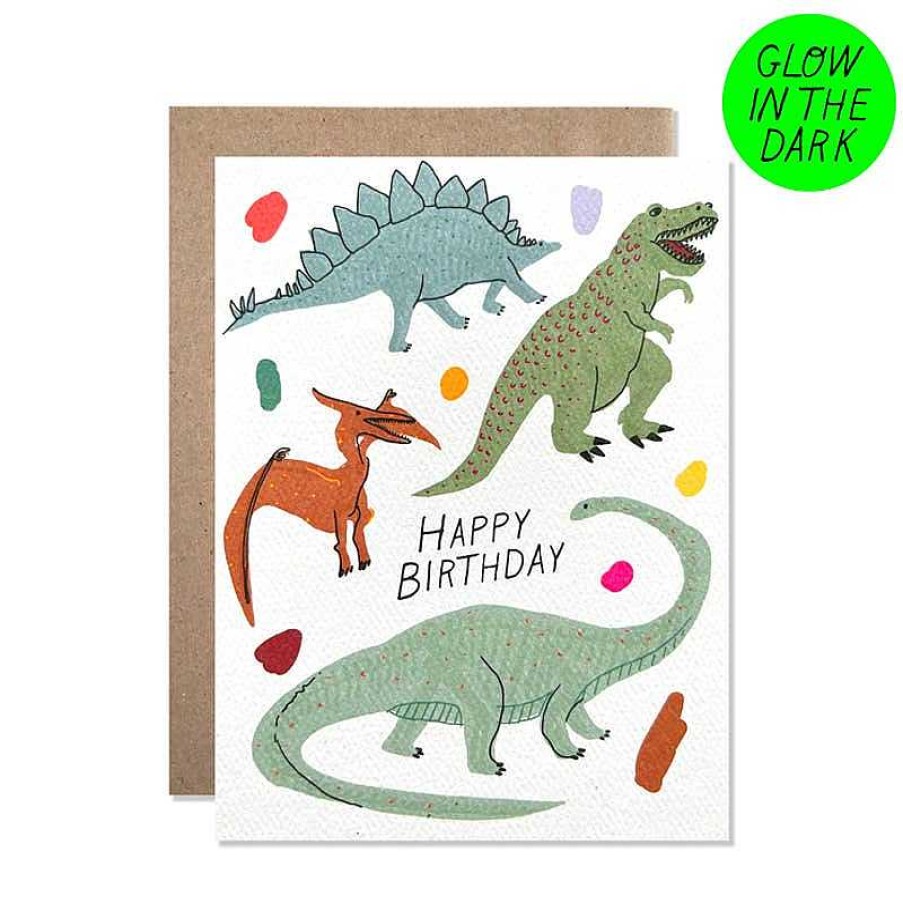 LARISSA LODEN Glow In The Dark Dinosaurs Birthday Card By Hartland Cards Cards & Stationery