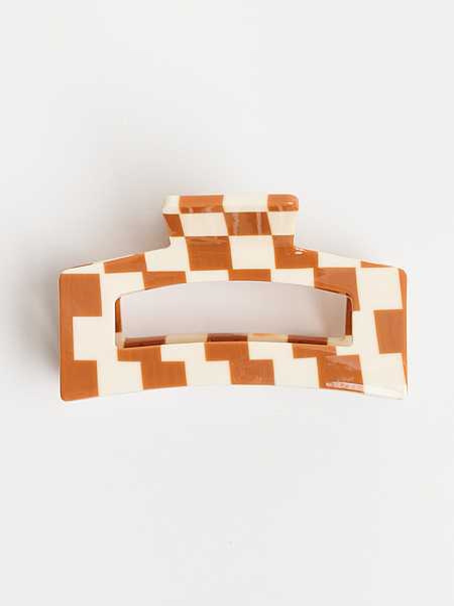 LARISSA LODEN Brown Checkered Hair Claw By Nat + Noor Socks & Accessories