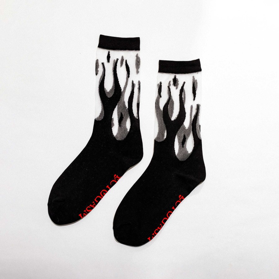 LARISSA LODEN Sheer Flame Crew Socks In Black Socks & Accessories