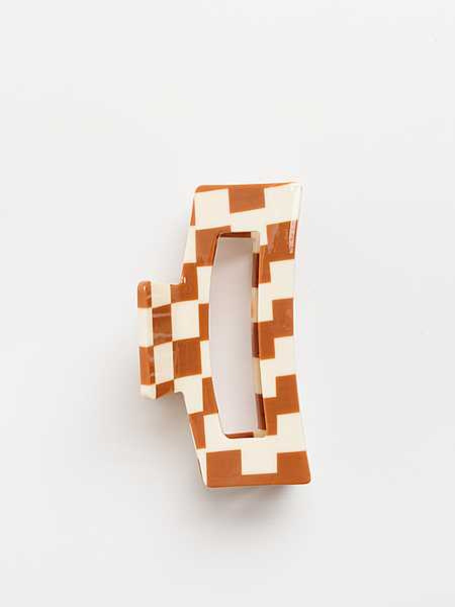 LARISSA LODEN Brown Checkered Hair Claw By Nat + Noor Socks & Accessories