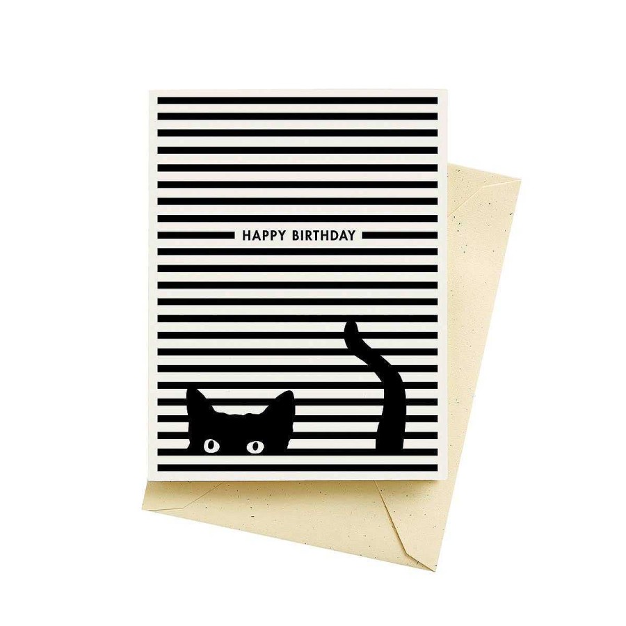 LARISSA LODEN Cat Stripes Birthday Card By Seltzer Goods Cards & Stationery