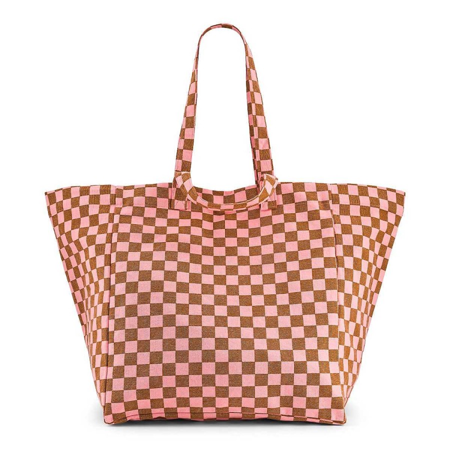 LARISSA LODEN Elisa Bag In Caramel And Pink Checkerboard Socks & Accessories